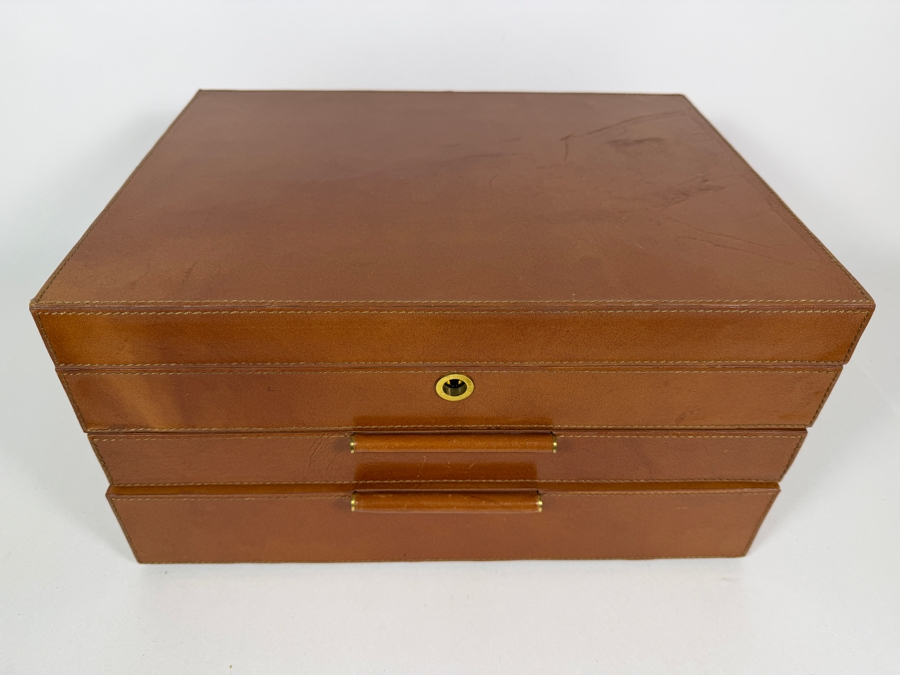 West Elm Modern Leather Three Tier Jewelry Box With Jewelry - See Photos 14.5'W X 11'D X 8'H [Photo 3]