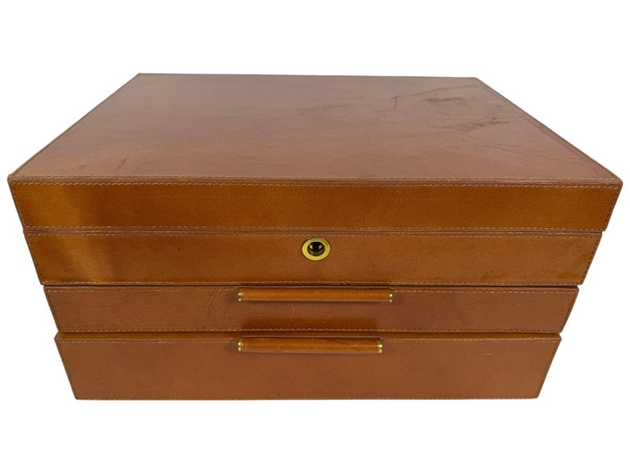 West Elm Modern Leather Three Tier Jewelry Box With Jewelry - See Photos 14.5'W X 11'D X 8'H