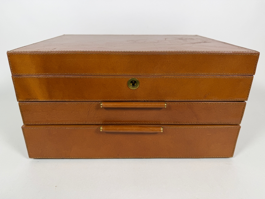 West Elm Modern Leather Three Tier Jewelry Box With Jewelry - See Photos 14.5'W X 11'D X 8'H [Photo 4]