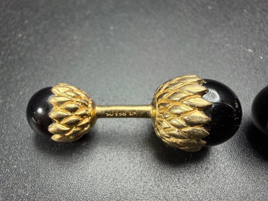 14k Gold Hematite Reeds Acorn Cufflinks 13.7g [Photo 5]