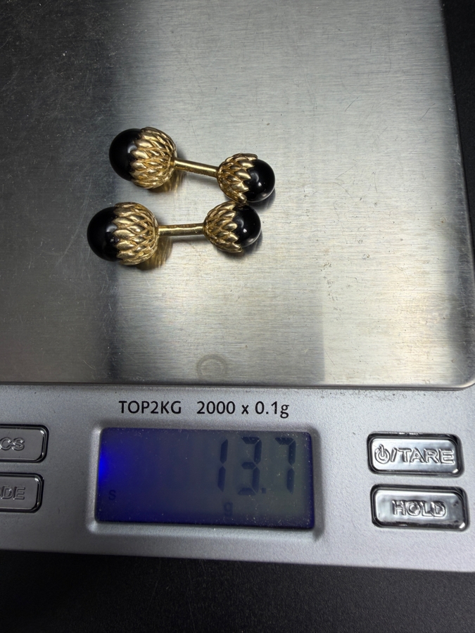 14k Gold Hematite Reeds Acorn Cufflinks 13.7g [Photo 6]