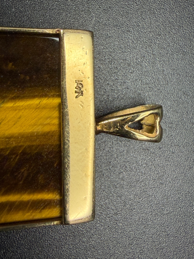 14k Gold 39 X 22mm Tiger's Eye Quartz Pendant 2'L 11.3g Retails $2,400 [Photo 5]