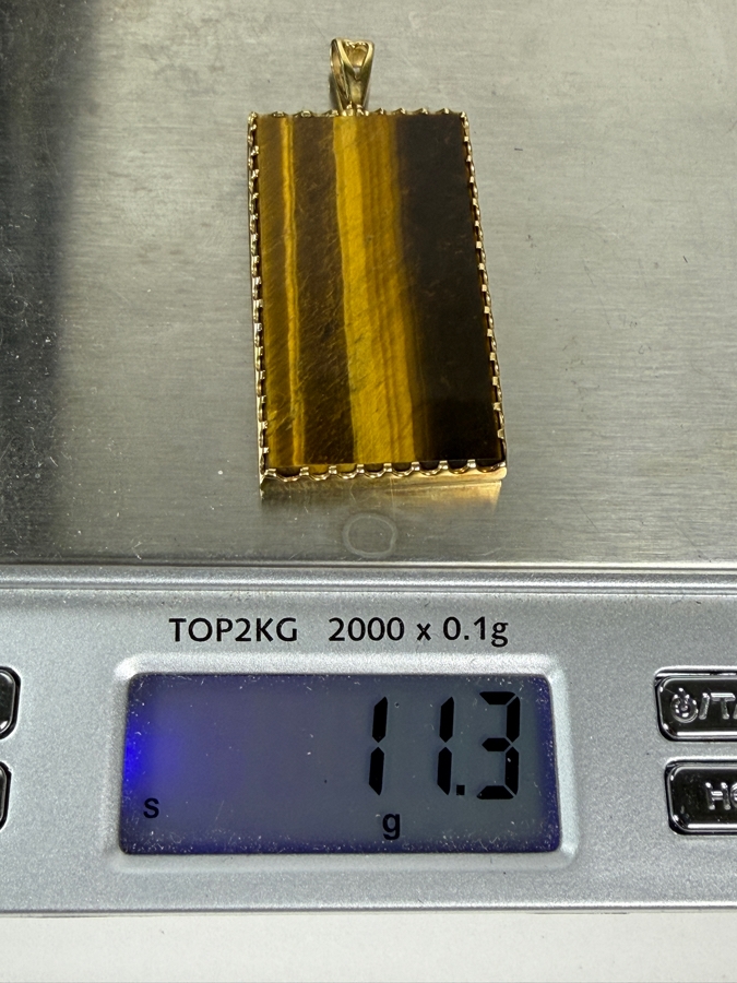 14k Gold 39 X 22mm Tiger's Eye Quartz Pendant 2'L 11.3g Retails $2,400 [Photo 7]