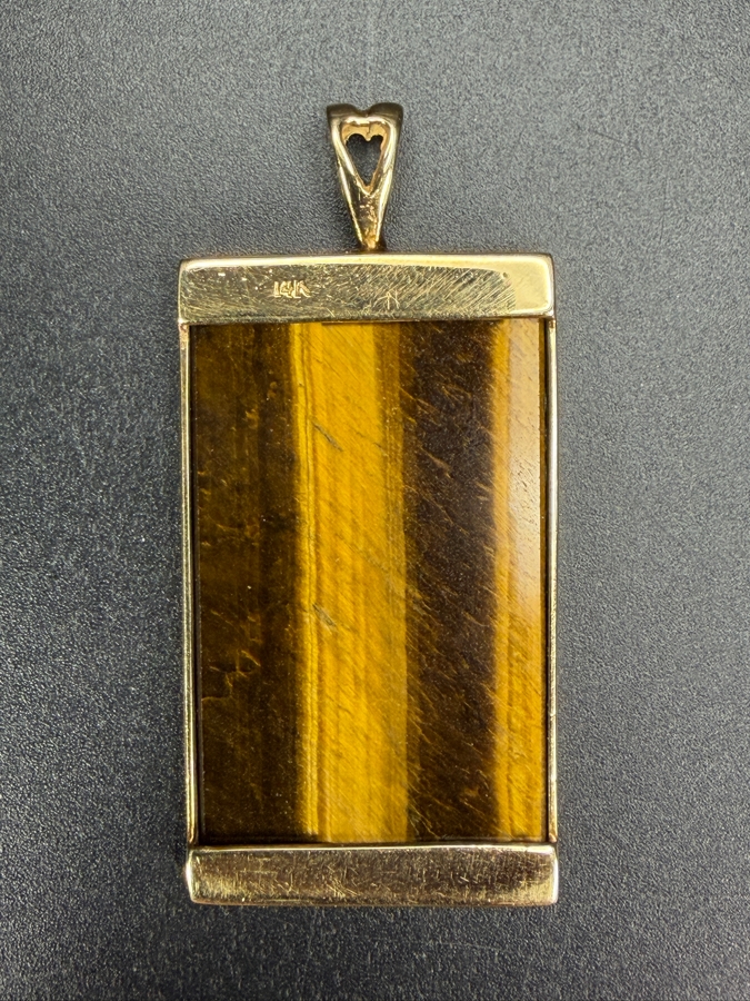 14k Gold 39 X 22mm Tiger's Eye Quartz Pendant 2'L 11.3g Retails $2,400 [Photo 4]