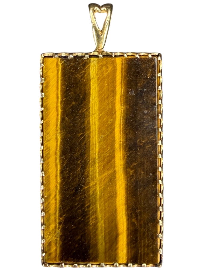 14k Gold 39 X 22mm Tiger's Eye Quartz Pendant 2'L 11.3g Retails $2,400