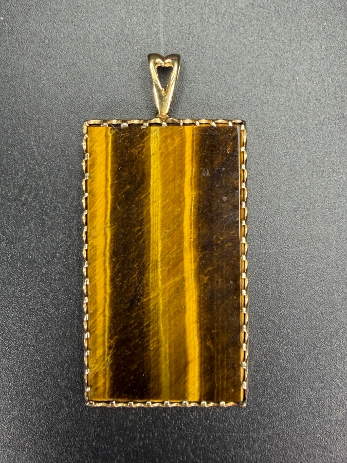 14k Gold 39 X 22mm Tiger's Eye Quartz Pendant 2'L 11.3g Retails $2,400 [Photo 2]