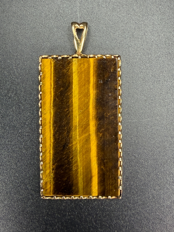 14k Gold 39 X 22mm Tiger's Eye Quartz Pendant 2'L 11.3g Retails $2,400 [Photo 3]
