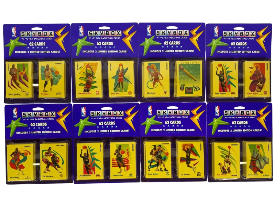 (8) Vintage 1991-92 Factory Sealed Blister Packs Of SkyBox NBA Basketball Cards - 496 Cards Total