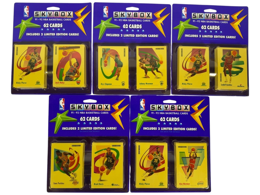 (5) Vintage 1991-92 Factory Sealed Blister Packs Of SkyBox NBA Basketball Cards - 310 Cards Total
