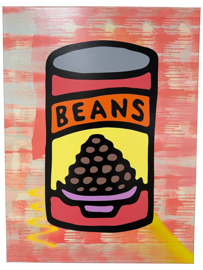 Santos Orellana (B. 1974, American) Beans Urban Pop Artwork Canvas Print 'The Art Of Santos' Hand Signed On Side 36' X 48' 