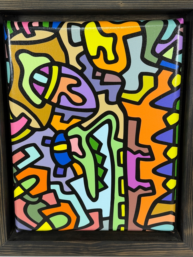 Santos Orellana (B. 1974, American) Urban Pop Artwork Framed Canvas Print 'The Art Of Santos' Hand Signed On Side 11' X 14' Framed 15' X 18' [Photo 3]