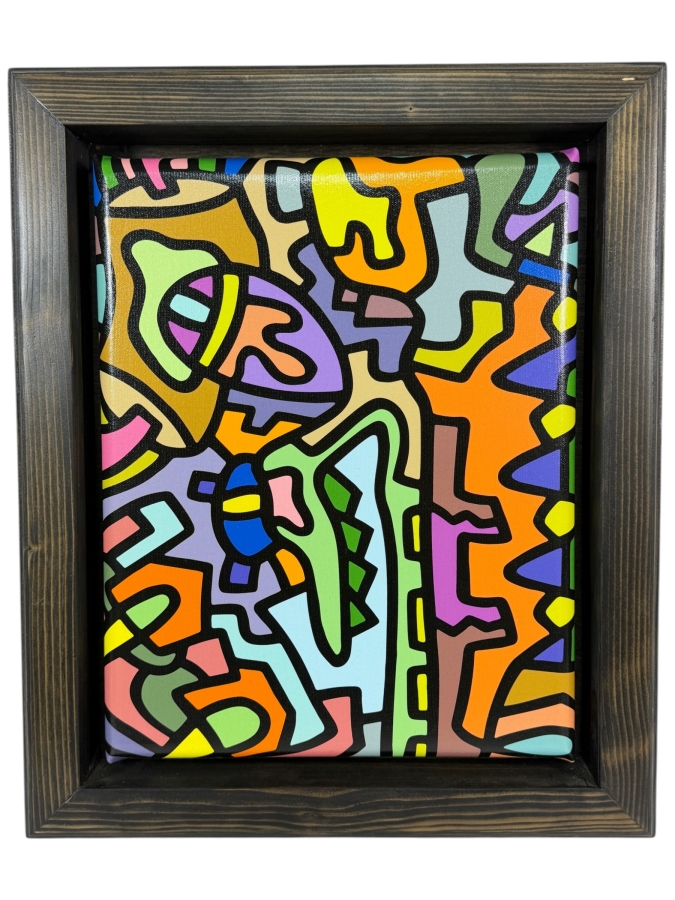 Santos Orellana (B. 1974, American) Urban Pop Artwork Framed Canvas Print 'The Art Of Santos' Hand Signed On Side 11' X 14' Framed 15' X 18'