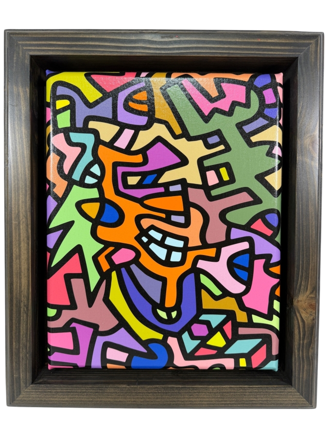 Santos Orellana (B. 1974, American) Urban Pop Artwork Framed Canvas Print 'The Art Of Santos' Hand Signed On Side 11' X 14' Framed 15' X 18'