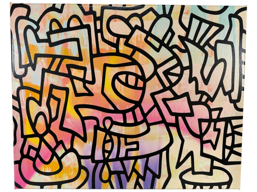 Santos Orellana (B. 1974, American) Urban Pop Artwork Framed Canvas Print 'The Art Of Santos' Hand Signed On Side 30' X 24'