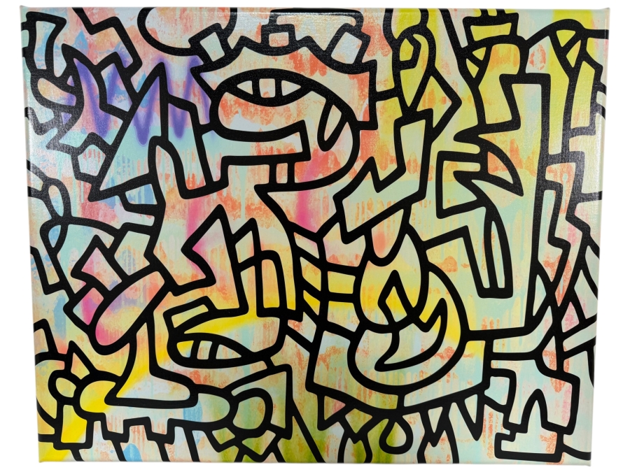 Santos Orellana (B. 1974, American) Urban Pop Artwork Framed Canvas Print 'The Art Of Santos' Hand Signed On Side 30' X 24'