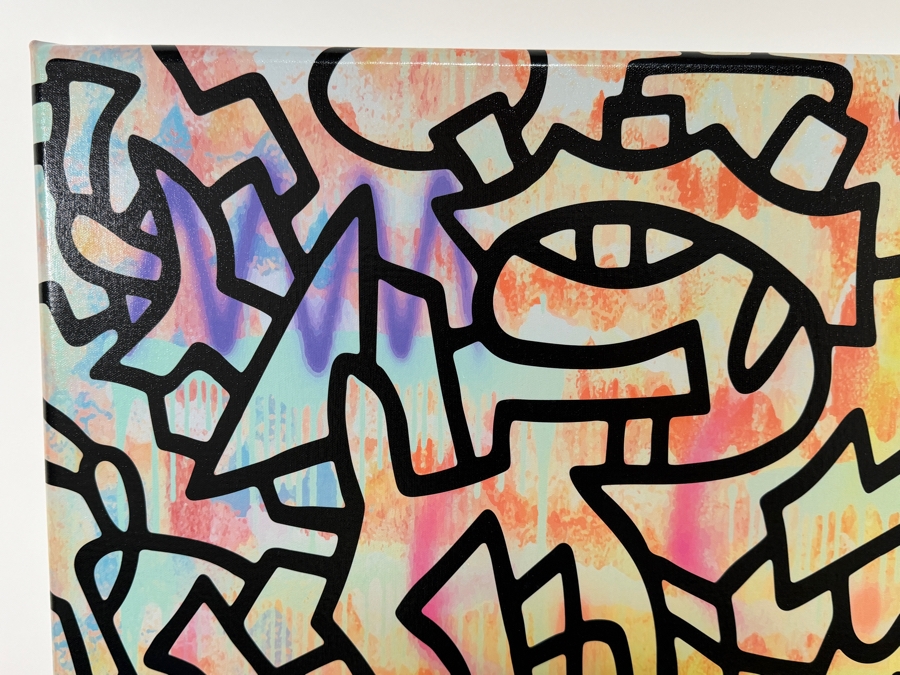 Santos Orellana (B. 1974, American) Urban Pop Artwork Framed Canvas Print 'The Art Of Santos' Hand Signed On Side 30' X 24' [Photo 2]