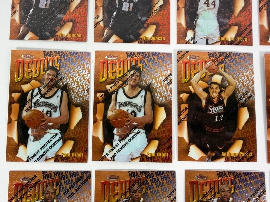 (40) Vintage 1997 Topps Finest Debuts NBA Basketball Cards With The Original Protective Coating Intact Featuring (2) Tim Duncan Rookie Cards [Photo 7]