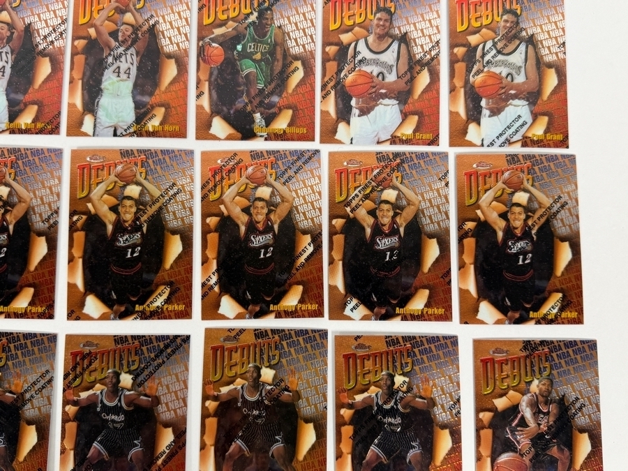 (40) Vintage 1997 Topps Finest Debuts NBA Basketball Cards With The Original Protective Coating Intact Featuring (2) Tim Duncan Rookie Cards [Photo 8]