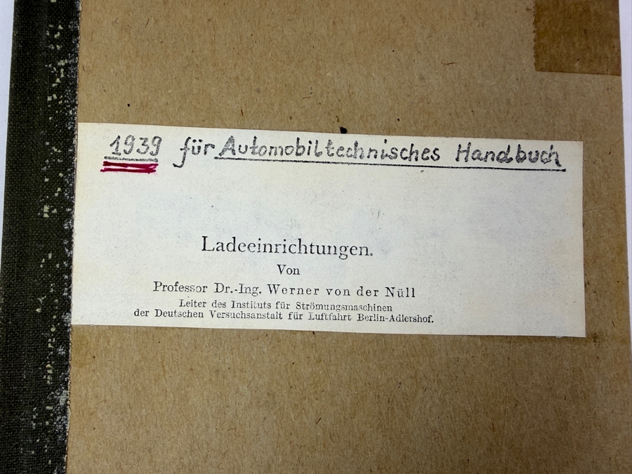 Dr. Werner Theodor von der Nuell's Personal Copy Of His German 1939 Technical Paper 'Ladeeinrichtungen' ('Charging Facilities') From The Automobiltechnisches Handbuch [Photo 2]
