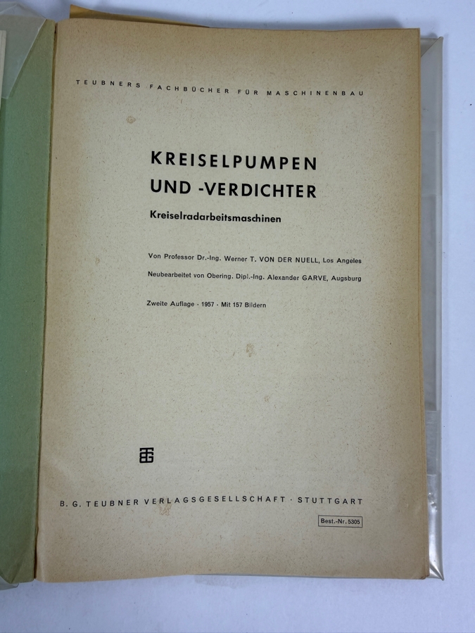 Dr. Werner Theodor von der Nuell's Personal Copy Of His German 1957 Technical Paper 'Kreiselpumpen Und Verdichter' (Centrifugal Pumps and Compressors) Kreiselradarbeitmaschinen [Photo 3]