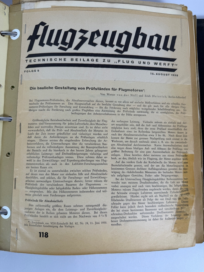 Dr. Werner Theodor von der Nuell's (A Genius Who Revolutionized Modern Day Turbochargers) Personal Copy Of His Technical Papers Starting In Germany In 1935 And Progressing To America's Operation Paperclip - See Photos For Small Sampling [Photo 14]