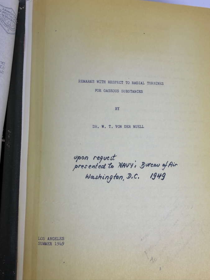 Dr. Werner Theodor von der Nuell's (A Genius Who Revolutionized Modern Day Turbochargers) Personal Copy Of His Technical Papers From US In 1947 And Ending In His Retirement - See Photos For Small Sampling (Mentions Loss Of His Entire Library To Russians) [Photo 22]