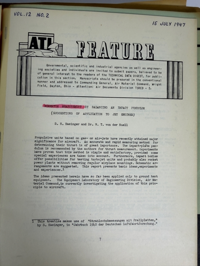 Dr. Werner Theodor von der Nuell's (A Genius Who Revolutionized Modern Day Turbochargers) Personal Copy Of His Technical Papers From US In 1947 And Ending In His Retirement - See Photos For Small Sampling (Mentions Loss Of His Entire Library To Russians) [Photo 11]