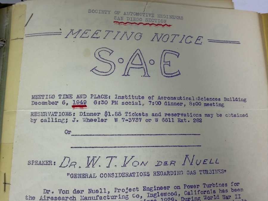Dr. Werner Theodor von der Nuell's (A Genius Who Revolutionized Modern Day Turbochargers) Personal Copy Of His Technical Papers From US In 1947 And Ending In His Retirement - See Photos For Small Sampling (Mentions Loss Of His Entire Library To Russians) [Photo 18]