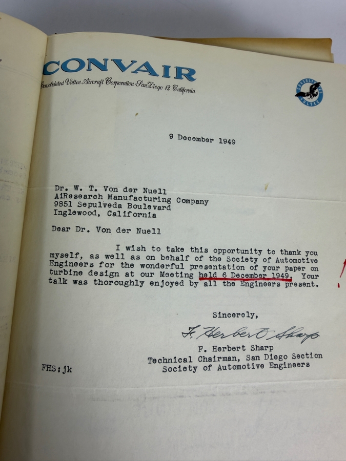 Dr. Werner Theodor von der Nuell's (A Genius Who Revolutionized Modern Day Turbochargers) Personal Copy Of His Technical Papers From US In 1947 And Ending In His Retirement - See Photos For Small Sampling (Mentions Loss Of His Entire Library To Russians) [Photo 19]