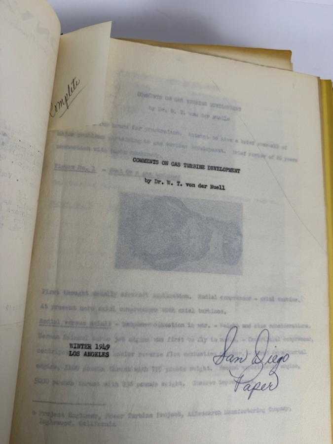 Dr. Werner Theodor von der Nuell's (A Genius Who Revolutionized Modern Day Turbochargers) Personal Copy Of His Technical Papers From US In 1947 And Ending In His Retirement - See Photos For Small Sampling (Mentions Loss Of His Entire Library To Russians) [Photo 20]