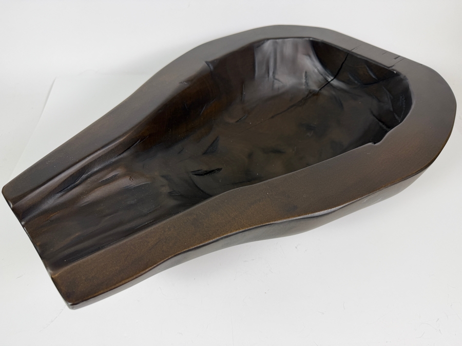 Just Added - Elongated Asymmetrical Hand-Carved Dark Hardwood Decorative Catchall Vessel 20'W X 13.5'D X 5.5'H [Photo 2]