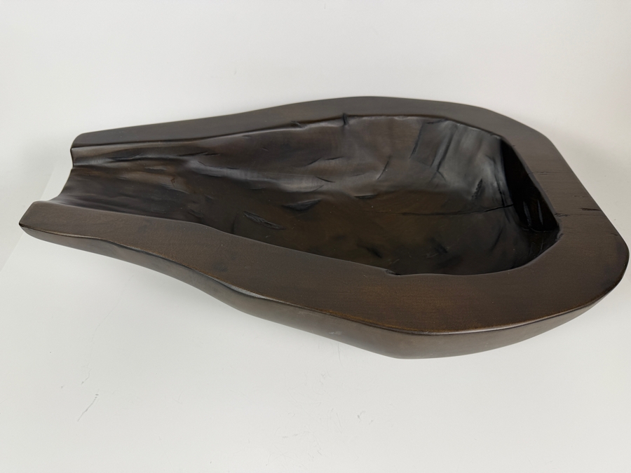 Just Added - Elongated Asymmetrical Hand-Carved Dark Hardwood Decorative Catchall Vessel 20'W X 13.5'D X 5.5'H [Photo 4]