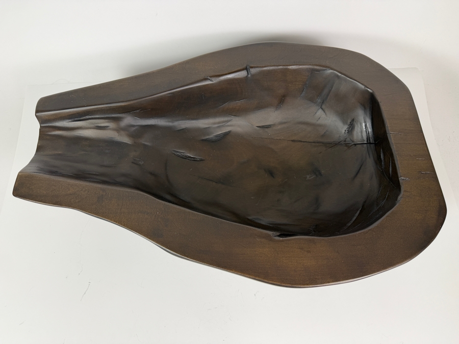 Just Added - Elongated Asymmetrical Hand-Carved Dark Hardwood Decorative Catchall Vessel 20'W X 13.5'D X 5.5'H [Photo 5]