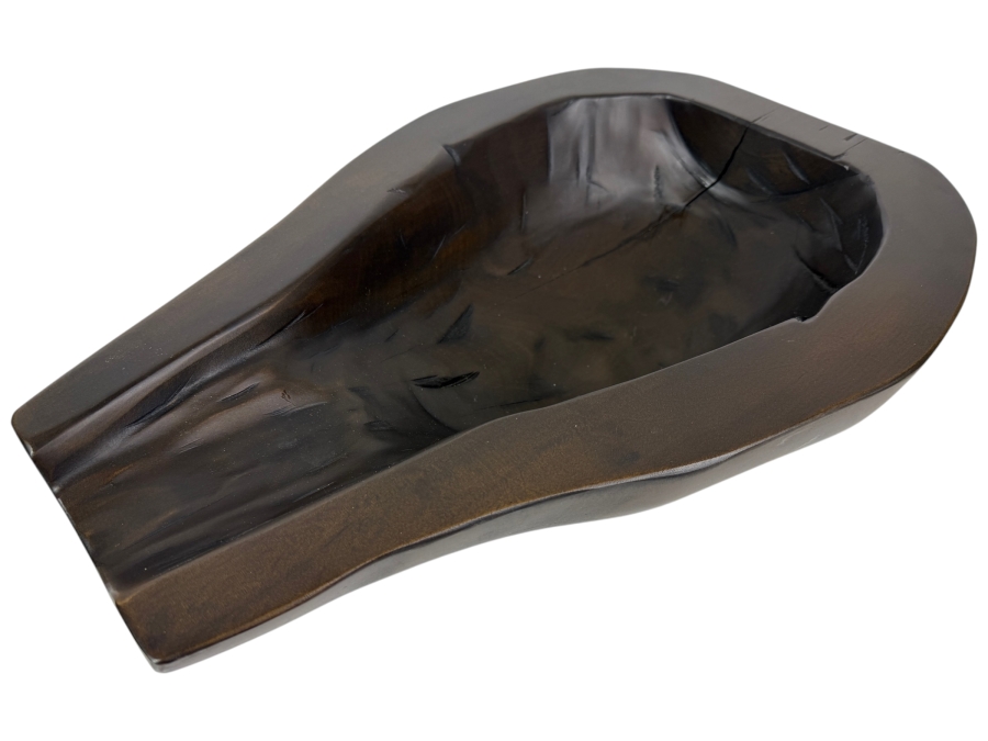 Just Added - Elongated Asymmetrical Hand-Carved Dark Hardwood Decorative Catchall Vessel 20'W X 13.5'D X 5.5'H