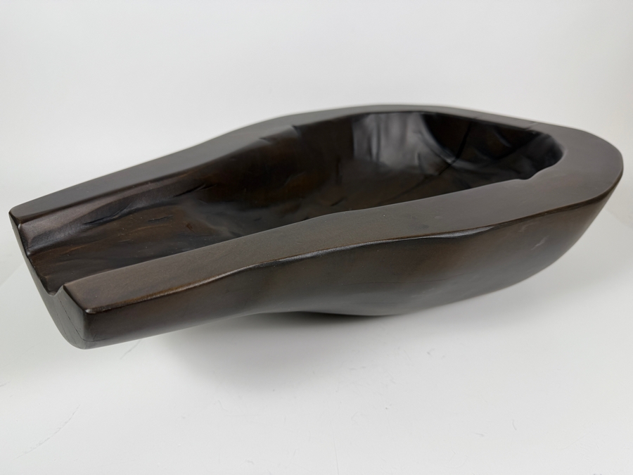 Just Added - Elongated Asymmetrical Hand-Carved Dark Hardwood Decorative Catchall Vessel 20'W X 13.5'D X 5.5'H [Photo 3]