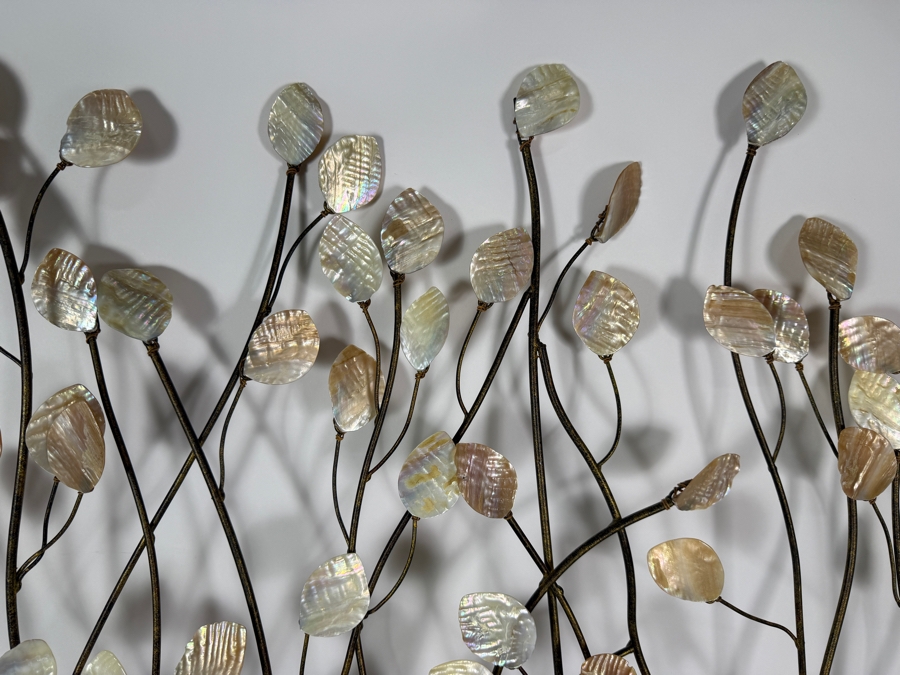 Just Added - Mid-Century Curtis Jere Style Metal Tree Branch Wall Sculpture With Mother Of Pearl Leaves 41'W X 36'H [Photo 3]