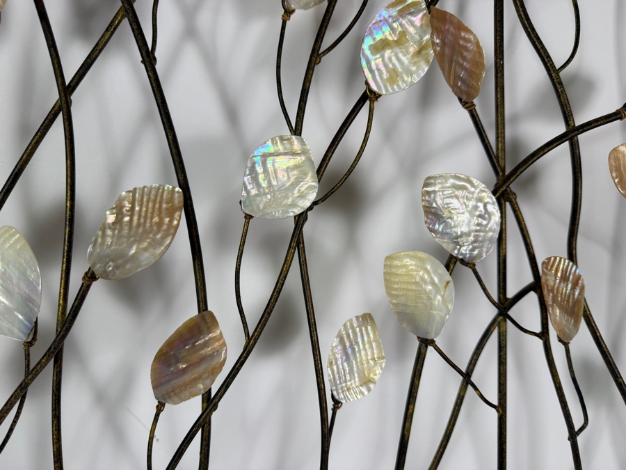 Just Added - Mid-Century Curtis Jere Style Metal Tree Branch Wall Sculpture With Mother Of Pearl Leaves 41'W X 36'H [Photo 2]