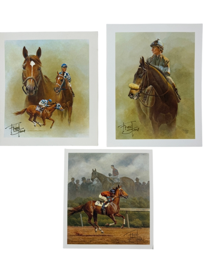 (3) Autographed Fred Stone Horse With Jockey Prints 5.5-6'W