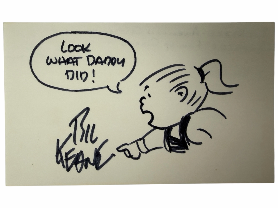 Original Signed Sketch By Bill Keane, Creator Of 'Family Circus' 5 X 3
