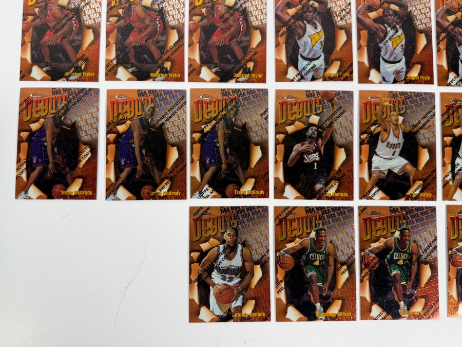 (46) Vintage 1997 Topps Finest Debuts NBA Basketball Cards With The Original Protective Coating Intact Featuring (4) Tracy McGrady Rookie Cards, (4) Antonio Daniels Rookie Cards And (5) Chauncey Billups Rookie Cards [Photo 8]