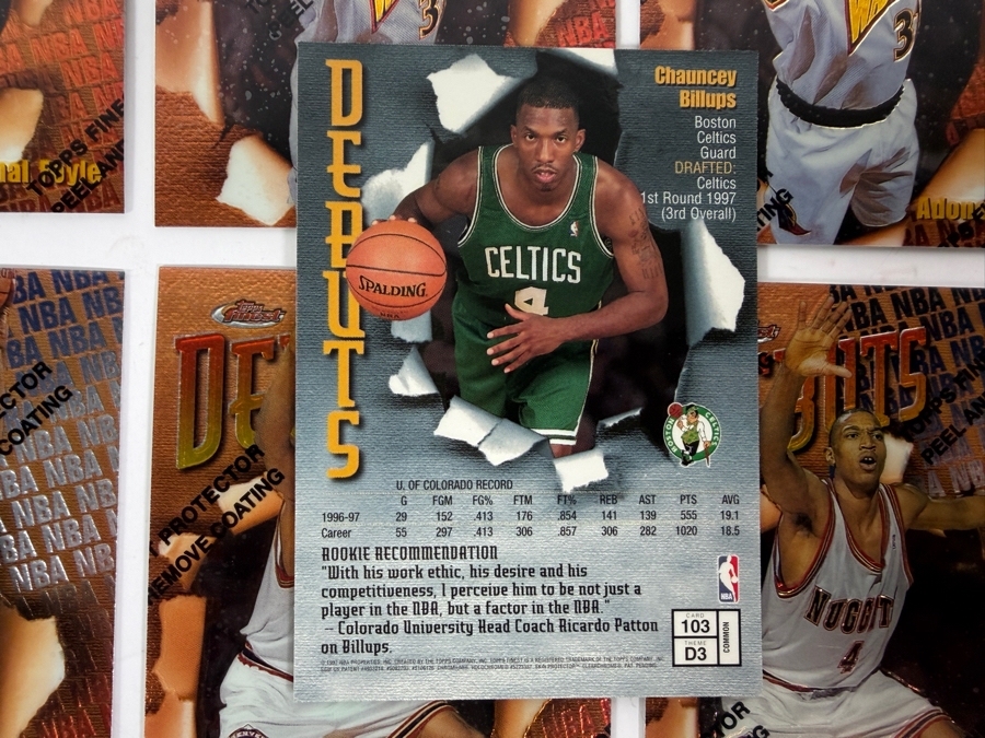 (46) Vintage 1997 Topps Finest Debuts NBA Basketball Cards With The Original Protective Coating Intact Featuring (4) Tracy McGrady Rookie Cards, (4) Antonio Daniels Rookie Cards And (5) Chauncey Billups Rookie Cards [Photo 9]