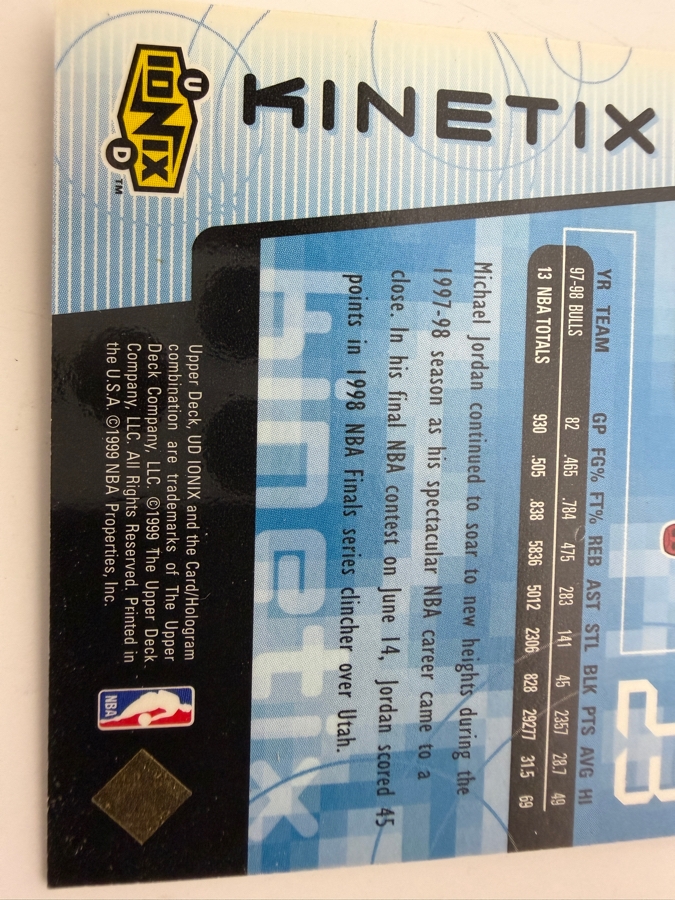 1998 Upper Deck Ionix Kinetix Michael Jordan #K1 NBA Basketball Trading Card [Photo 3]