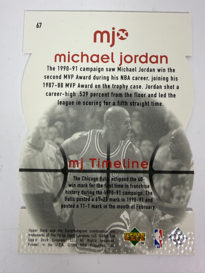 Limited Edition Die-cut 1998-99 Upper Deck MJx 'MJ Timepieces' #67 Michael Jordan NBA Basketball Trading Card [Photo 3]