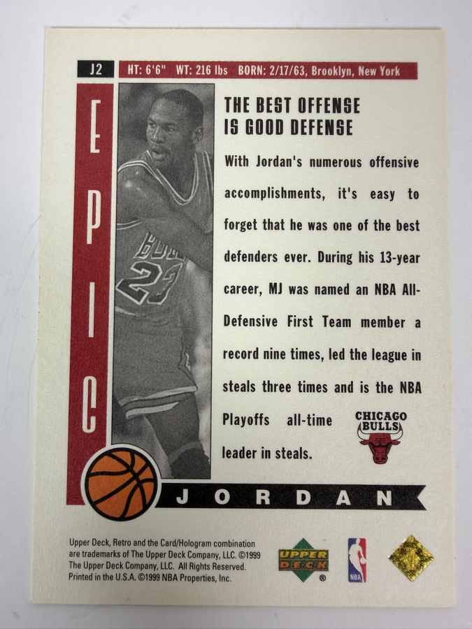 1999 Upper Deck Retro 'Epic Jordan' NBA Basketball Insert Card [Photo 2]