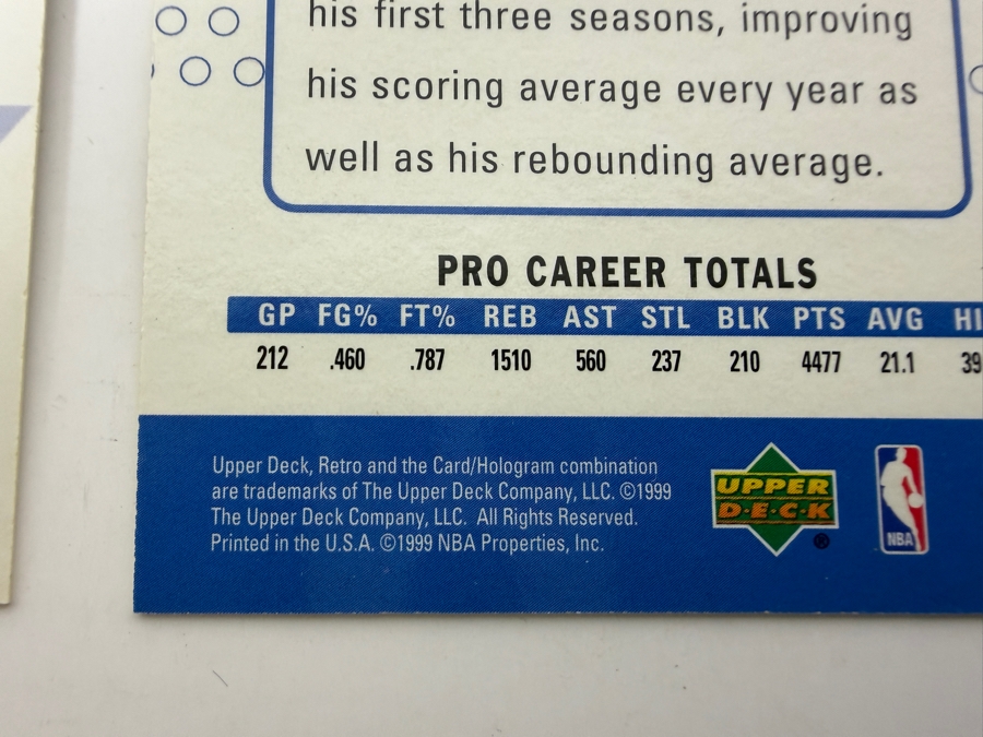 Limited Edition 1999-00 Upper Deck Retro John Starks NBA Basketball Card And A Limited Edition 1999 Upper Deck Retro NBA New School Shareef Abdur-Rahim Card [Photo 4]