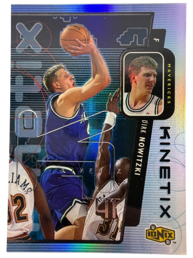 1998-99 Upper Deck Ionix Kinetix Dirk Nowitzki Rookie NBA Basketball Insert Card (#K11) Featuring Holographic Foil Technology
