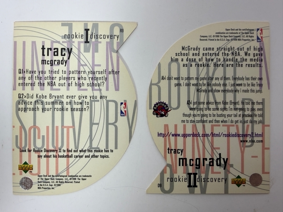 Pair Of 1997-98 Upper Deck Die-Cut Rookie Discovery Tracy McGrady Basketball Cards #R9 And #D9 [Photo 2]