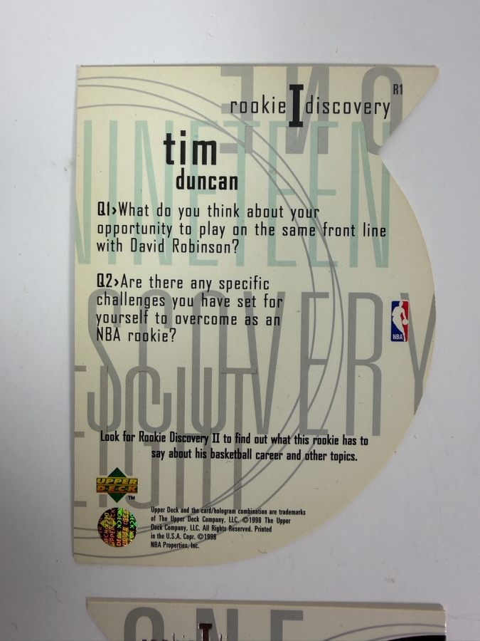 (4) 1997-98 Upper Deck Die-cut Rookie Discovery I Tim Duncan #R1 NBA Basketball Cards [Photo 2]