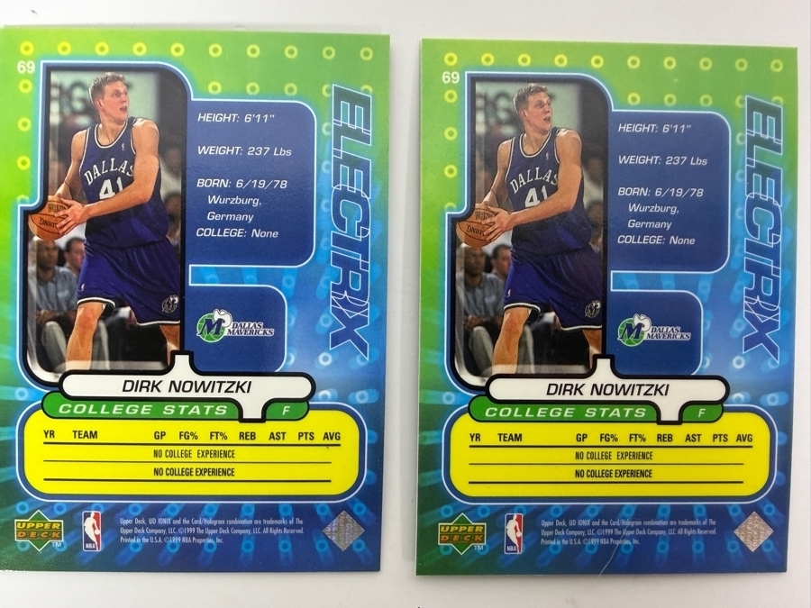 Pair Of 1998 Upper Deck Ionix Electrix #69 Dirk Nowitzki NBA Basketball Rookie Cards [Photo 3]