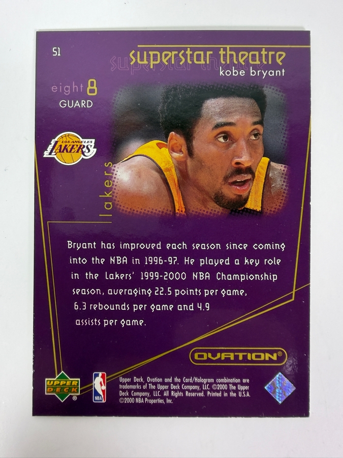 2000-01 Upper Deck Ovation Superstar Theatre Kobe Bryant NBA Basketball Card [Photo 2]